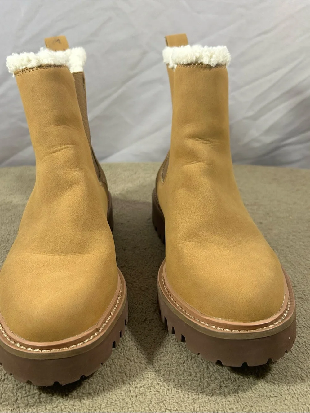 J. Crew Tan Chelsea‎ Boots with Shearling Collar